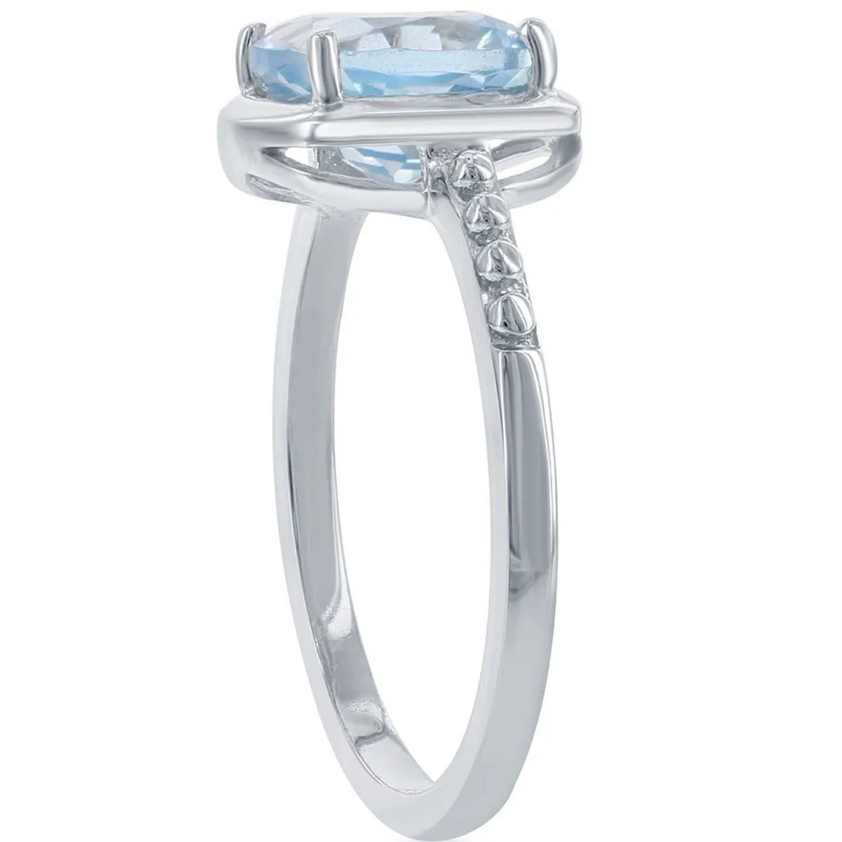 Classic Women's Silver Blue Topaz Square Ring - W-1351