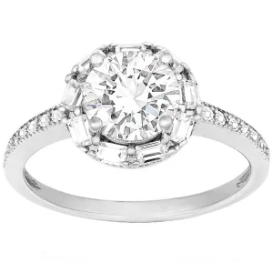 Classic Women's Silver Halo Style White CZ Ring - W-9895