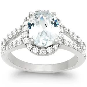 Classic Women's Silver Large CZ Engagement Ring - W-9891