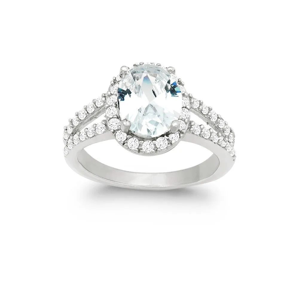 Classic Women's Silver Large CZ Engagement Ring - W-9891