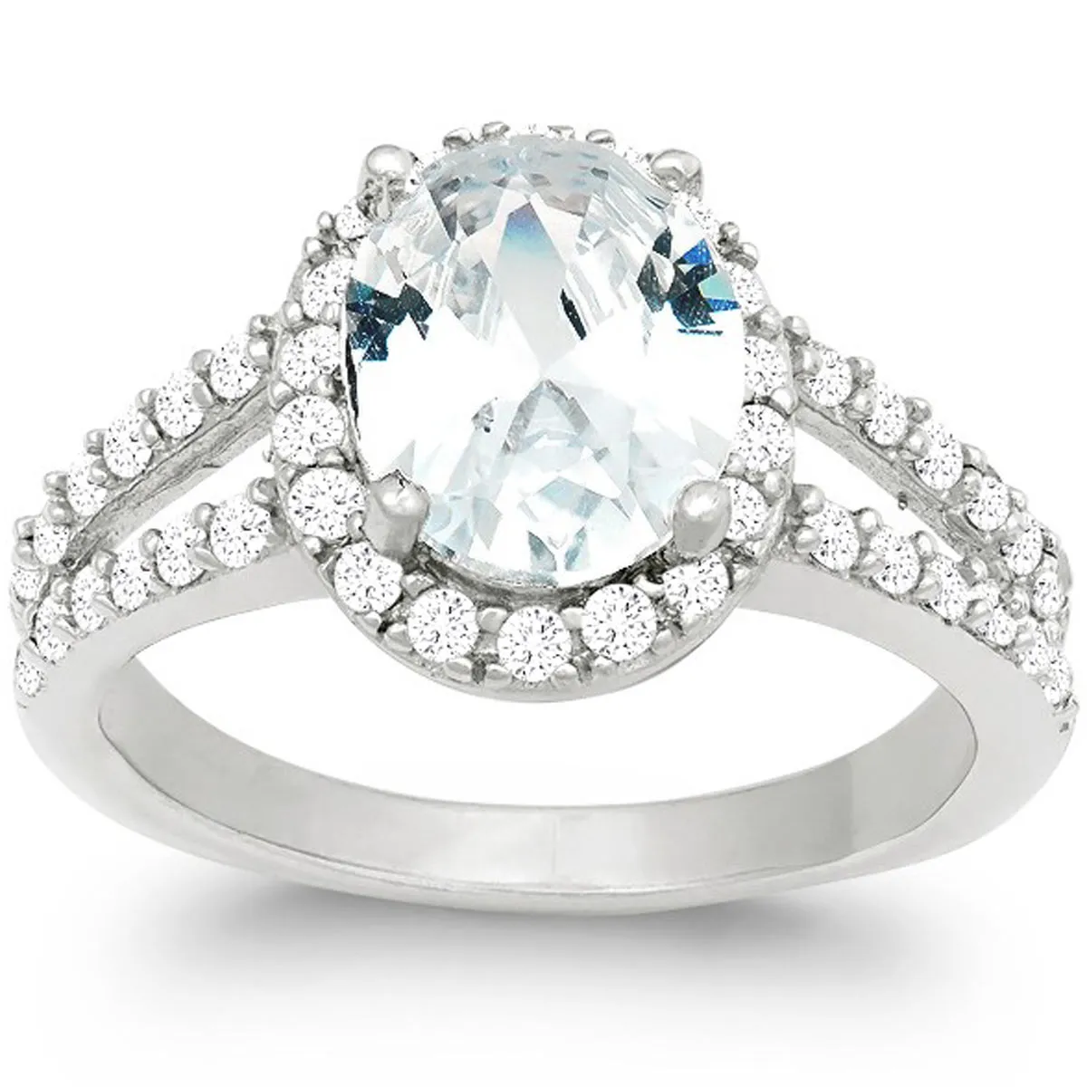 Classic Women's Silver Large CZ Engagement Ring - W-9891