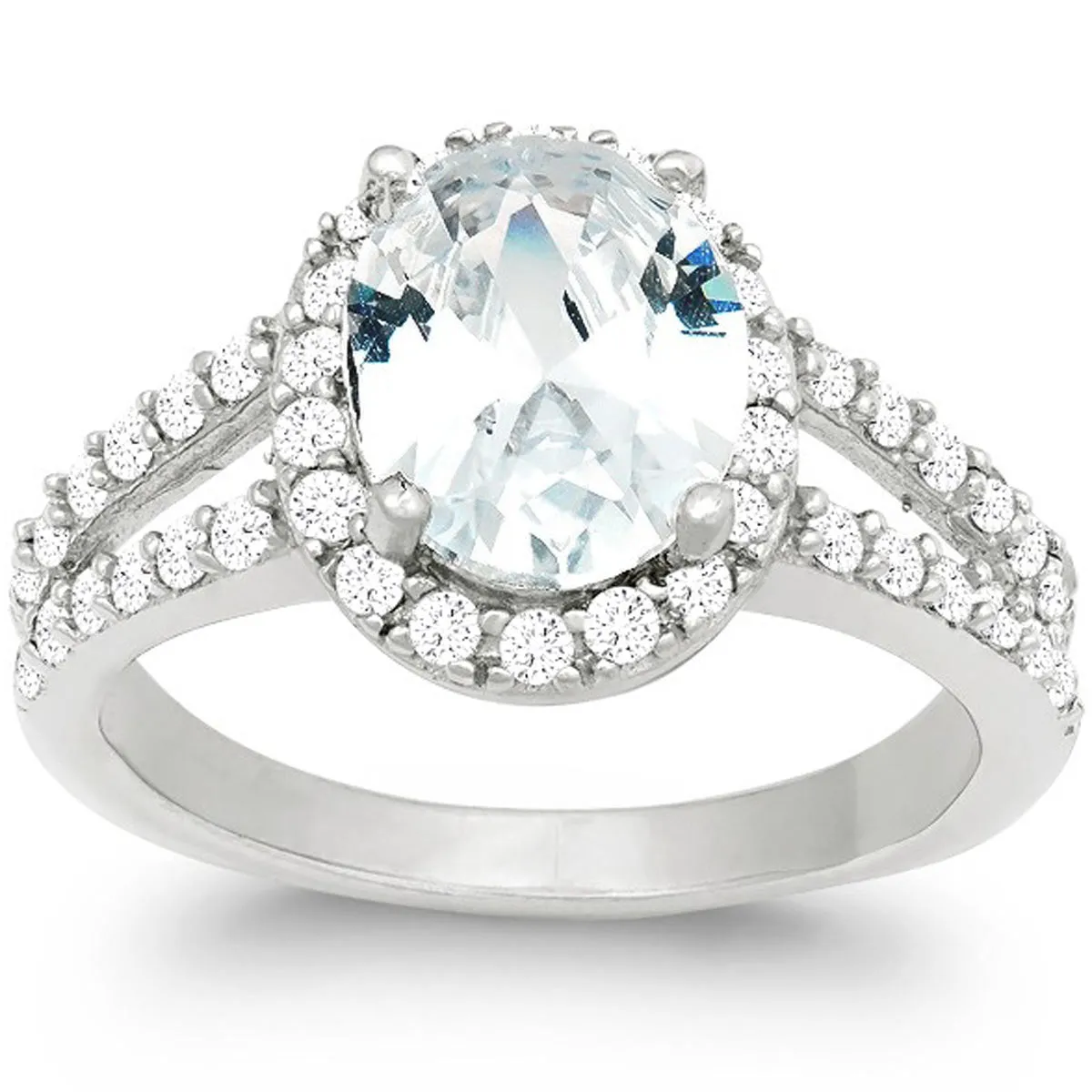 Classic Women's Silver Large CZ Engagement Ring - W-9891