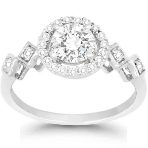 Classic Women's Silver Small Halo Style CZ Ring - W-9894