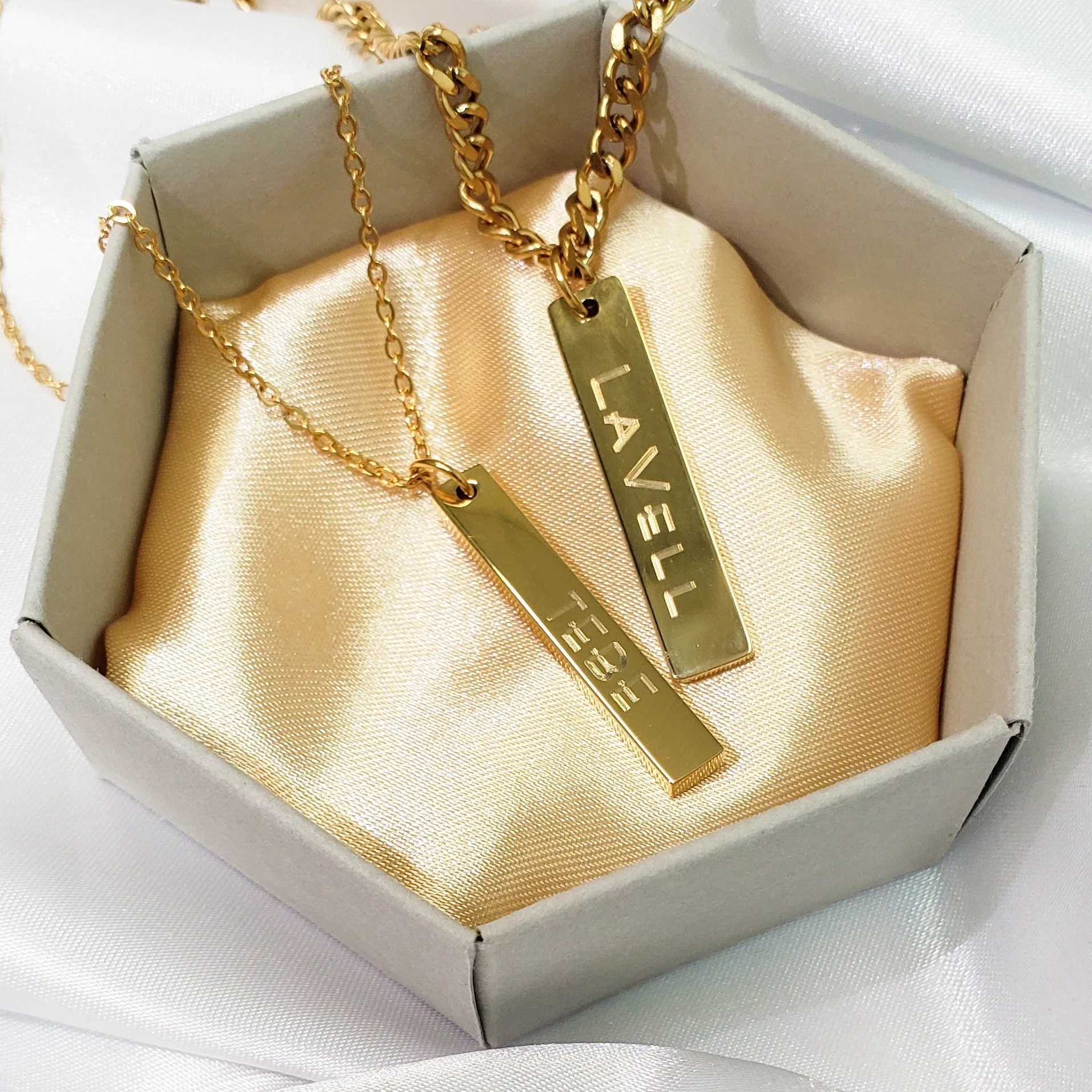 Couple's Engraved Bar Necklace Set