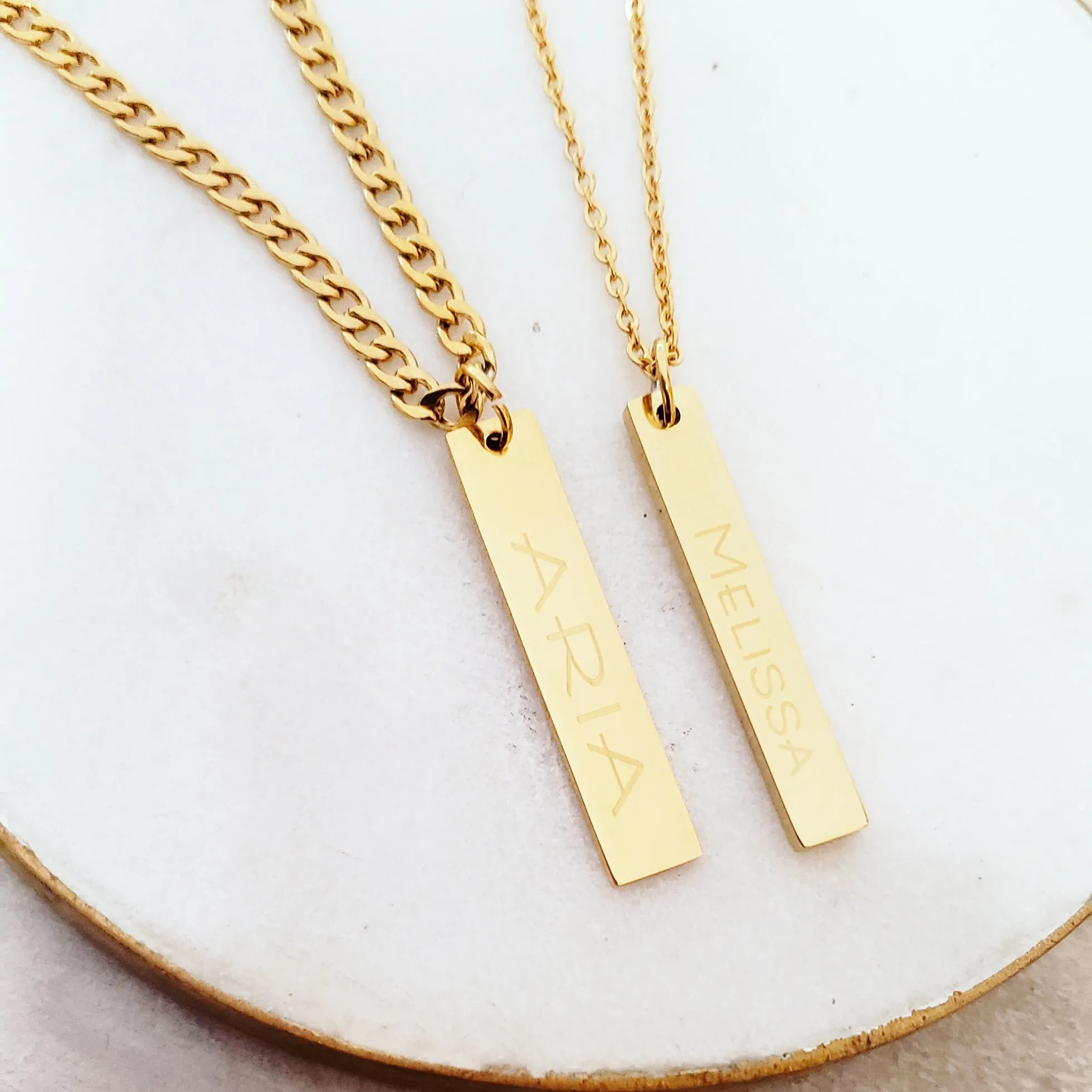 Couple's Engraved Bar Necklace Set