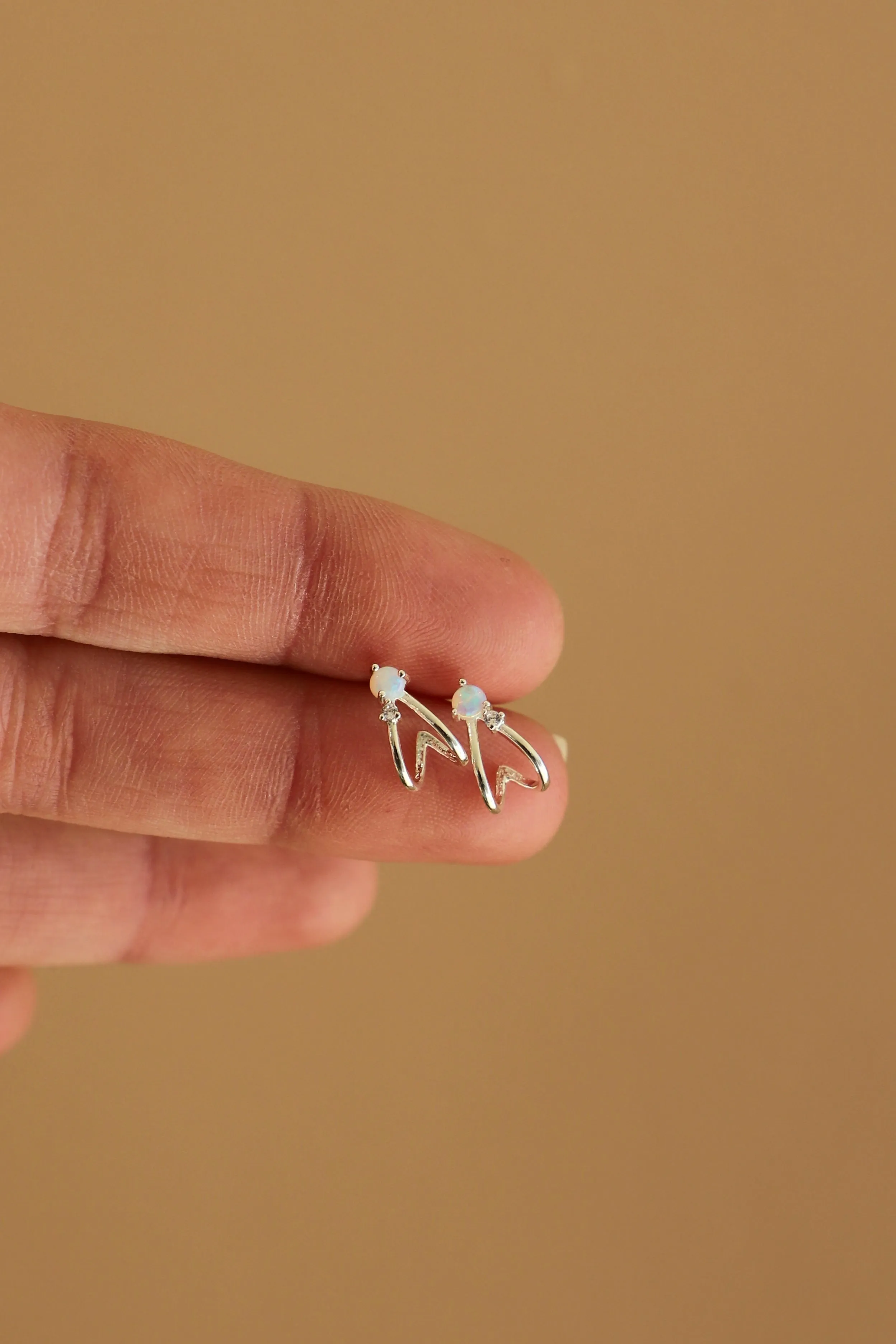 CYRUS SILVER OPAL STUD HOOPS