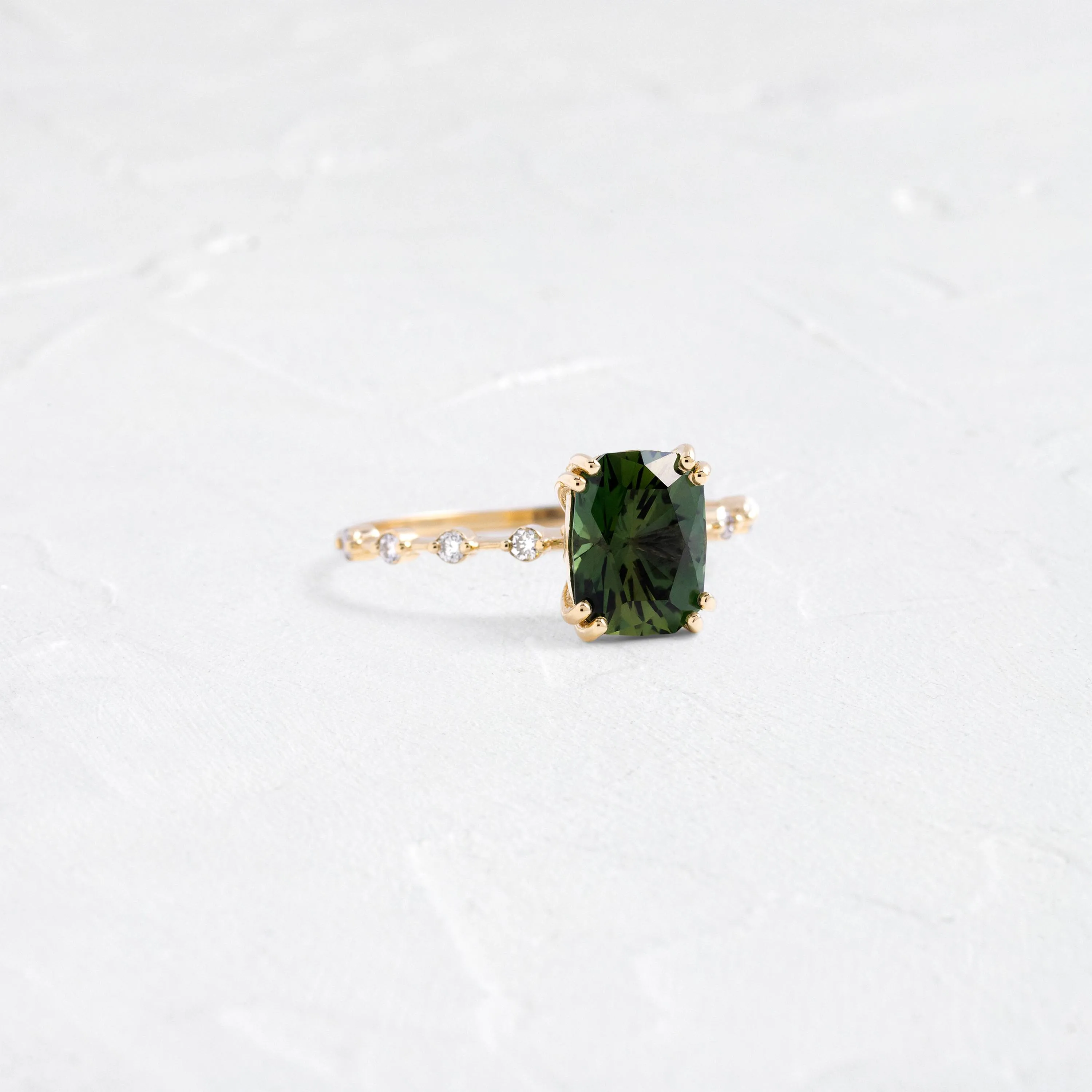 Distance Ring, 2.32ct. Yellowish-Green Thai Sapphire