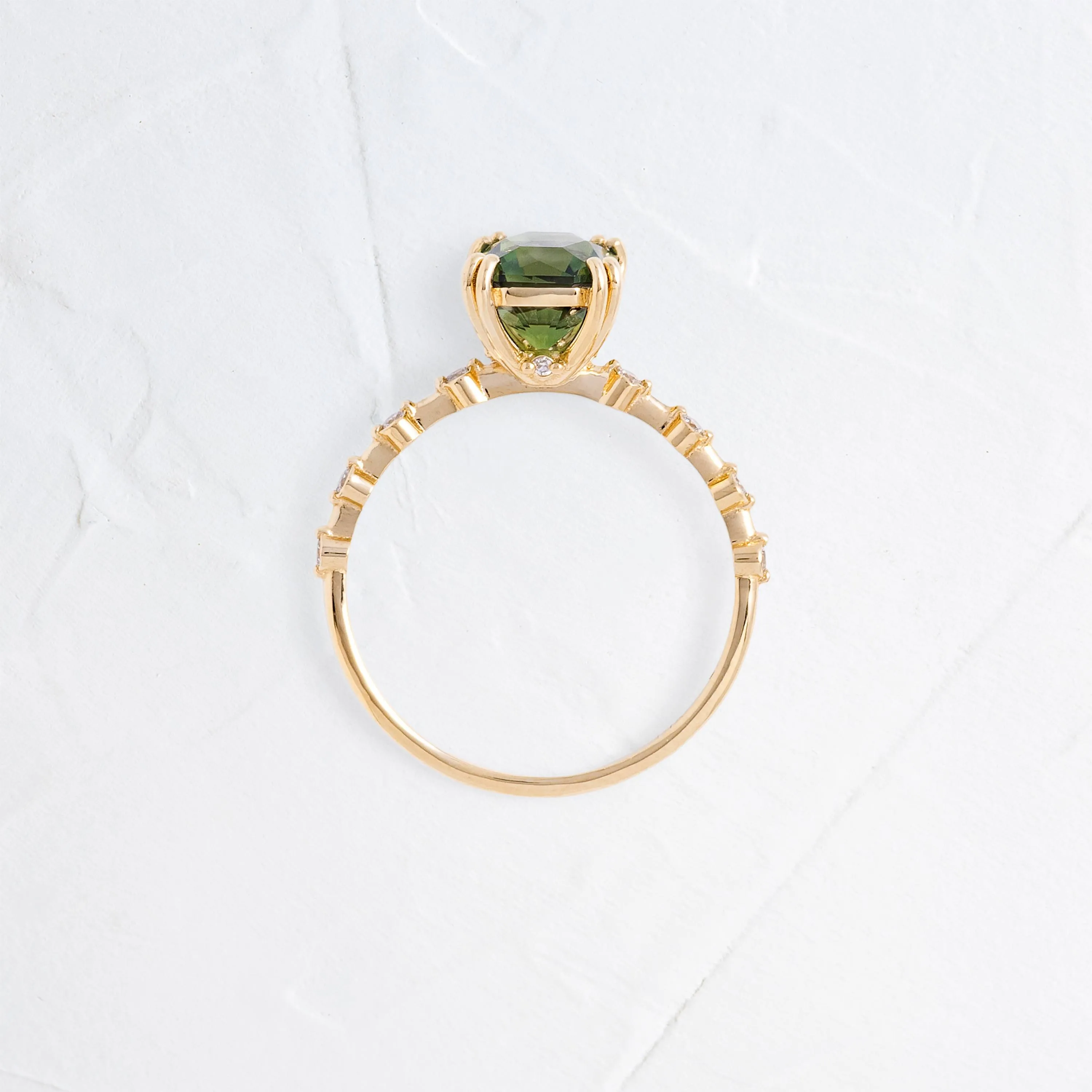 Distance Ring, 2.32ct. Yellowish-Green Thai Sapphire