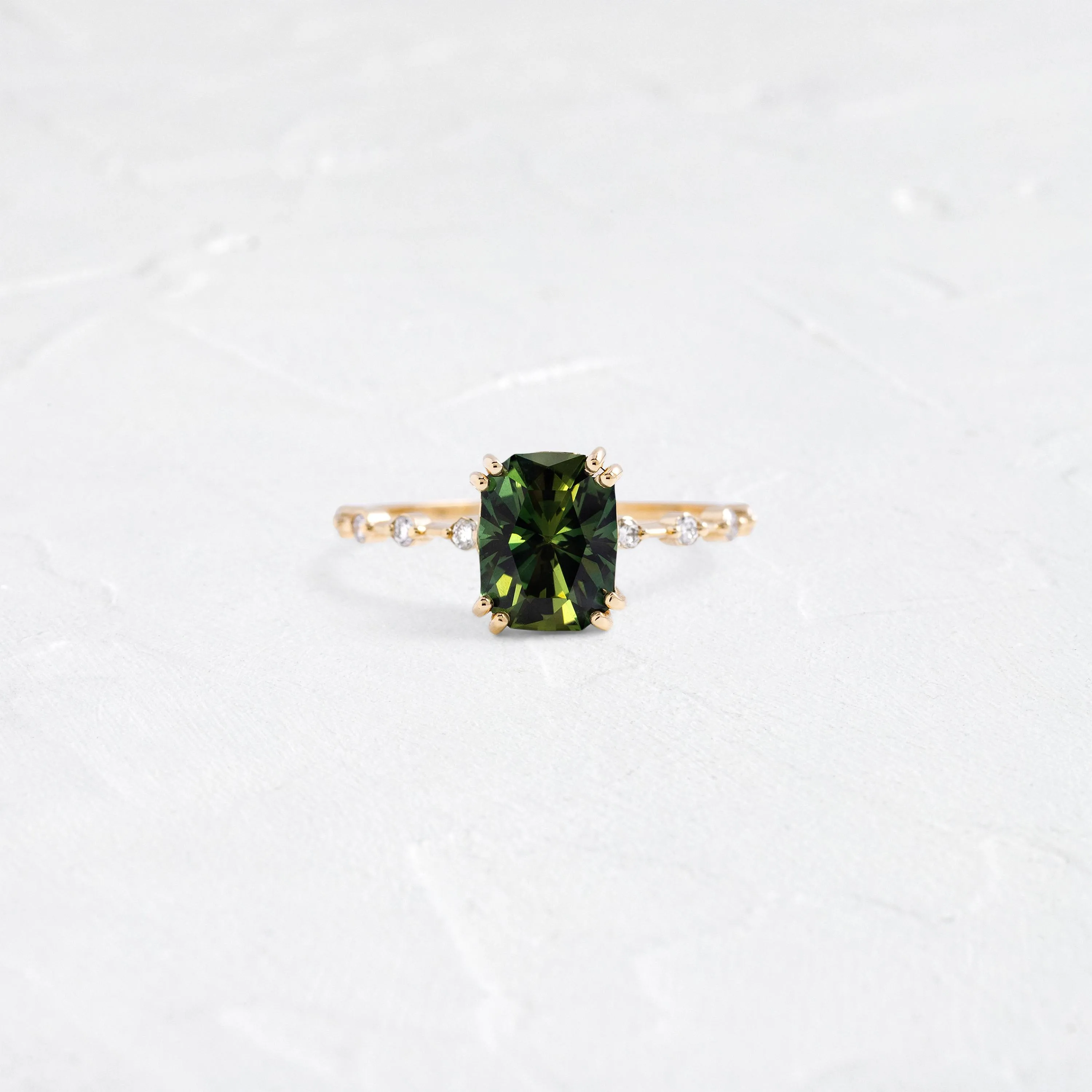 Distance Ring, 2.32ct. Yellowish-Green Thai Sapphire