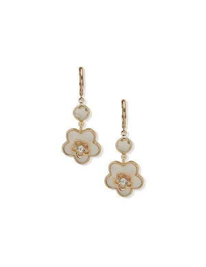 Double Flower Motif Drop Earring