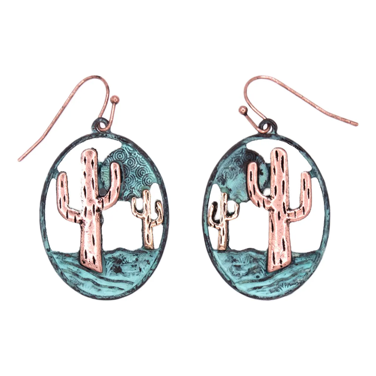 E-6137 Cactus Cut out Engraved Teardrop Earrings