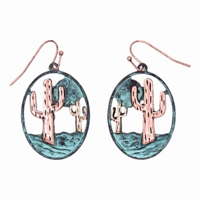 E-6137 Cactus Cut out Engraved Teardrop Earrings