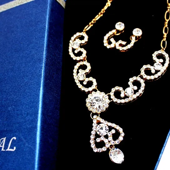 Elegant Heart Flower Crystal Necklace Set