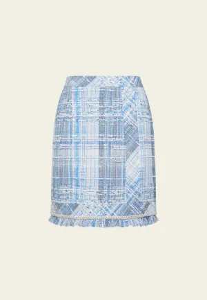 Embellished Frayed-hem Stripped Tweed Skirt