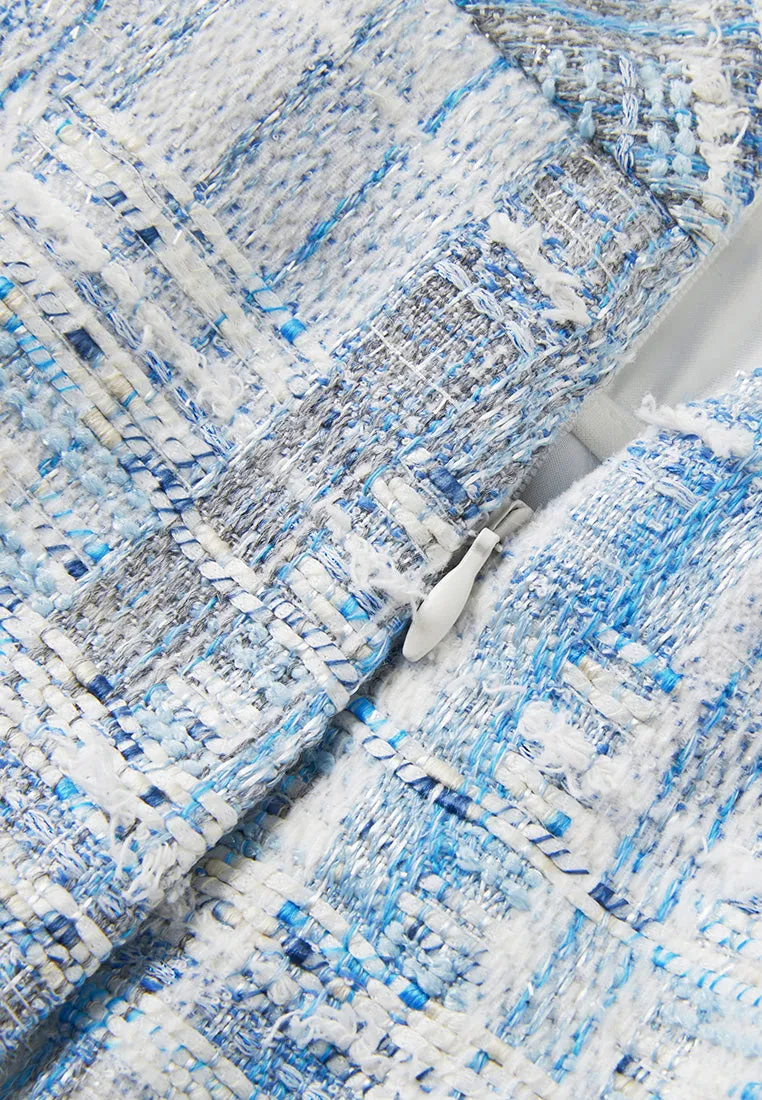 Embellished Frayed-hem Stripped Tweed Skirt