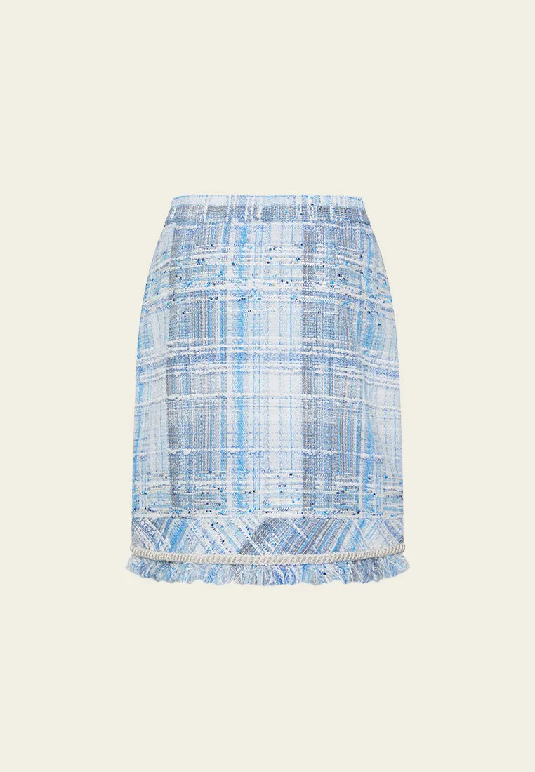 Embellished Frayed-hem Stripped Tweed Skirt