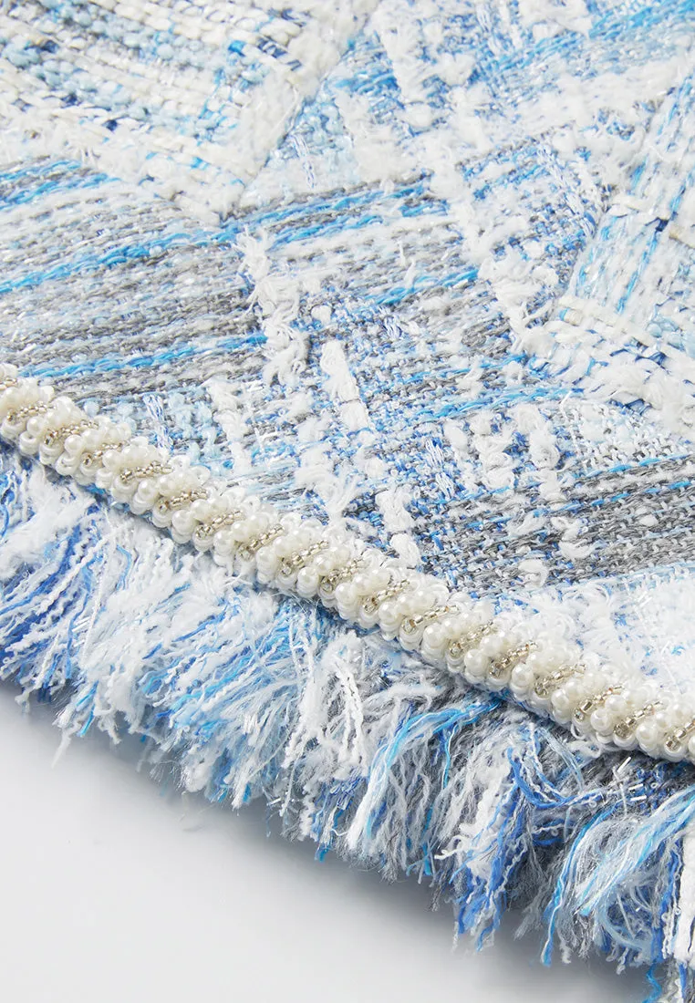 Embellished Frayed-hem Stripped Tweed Skirt