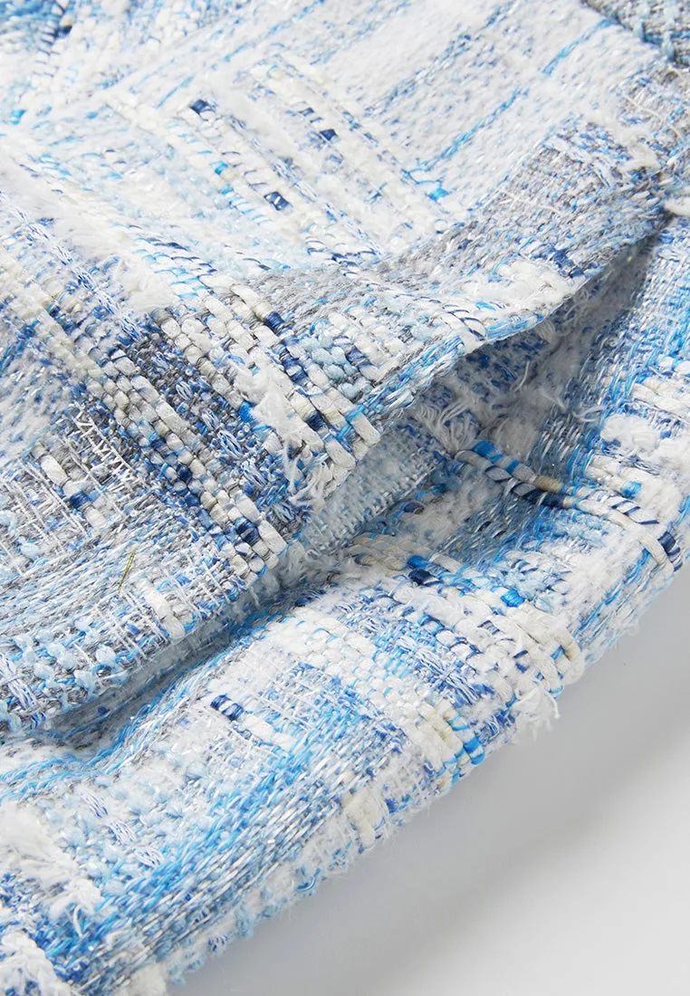 Embellished Frayed-hem Stripped Tweed Skirt