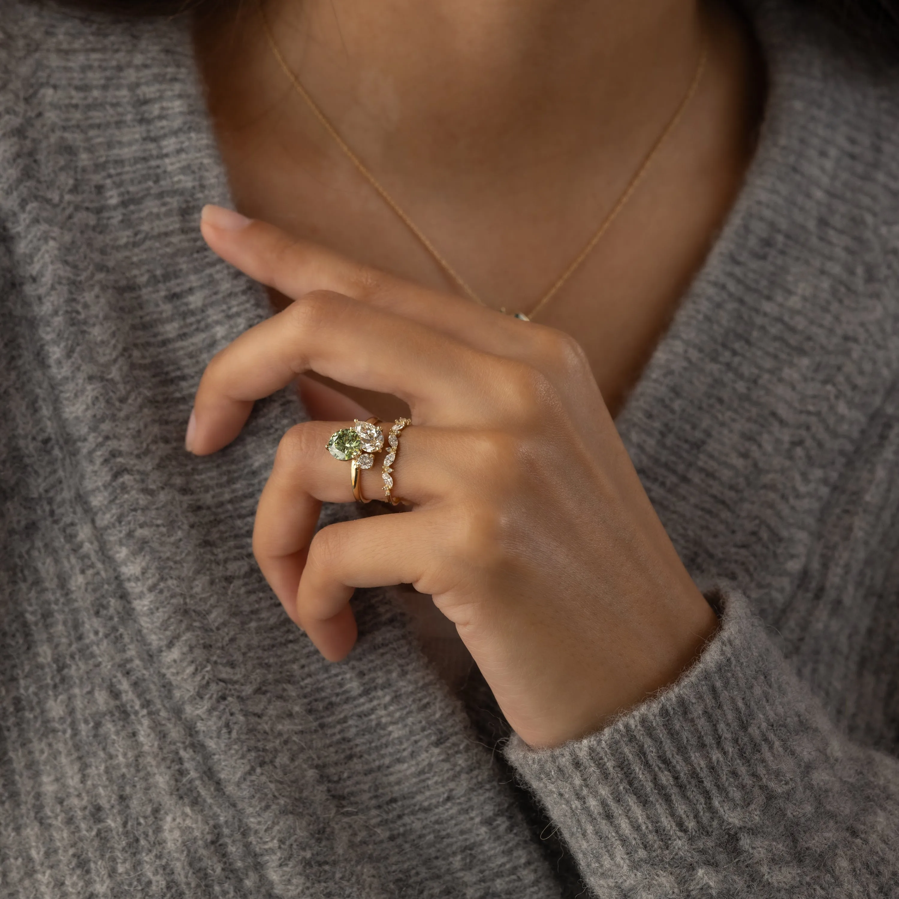 Emboss Ring, 1.5ct. Lab-Grown Green Diamond - OOS