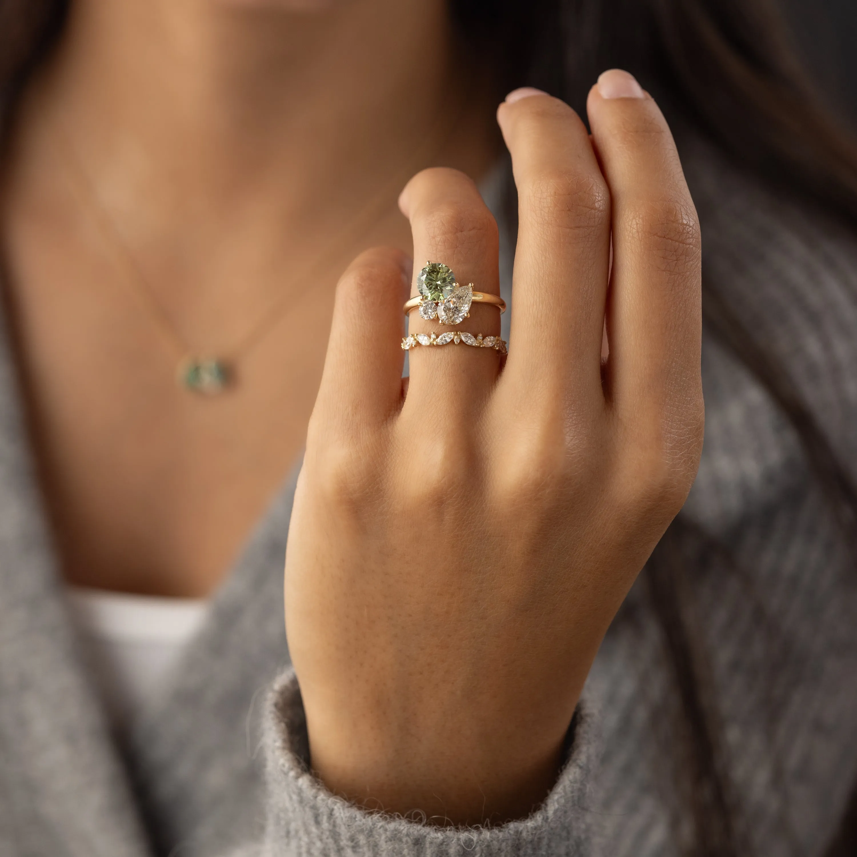 Emboss Ring, 1.5ct. Lab-Grown Green Diamond - OOS