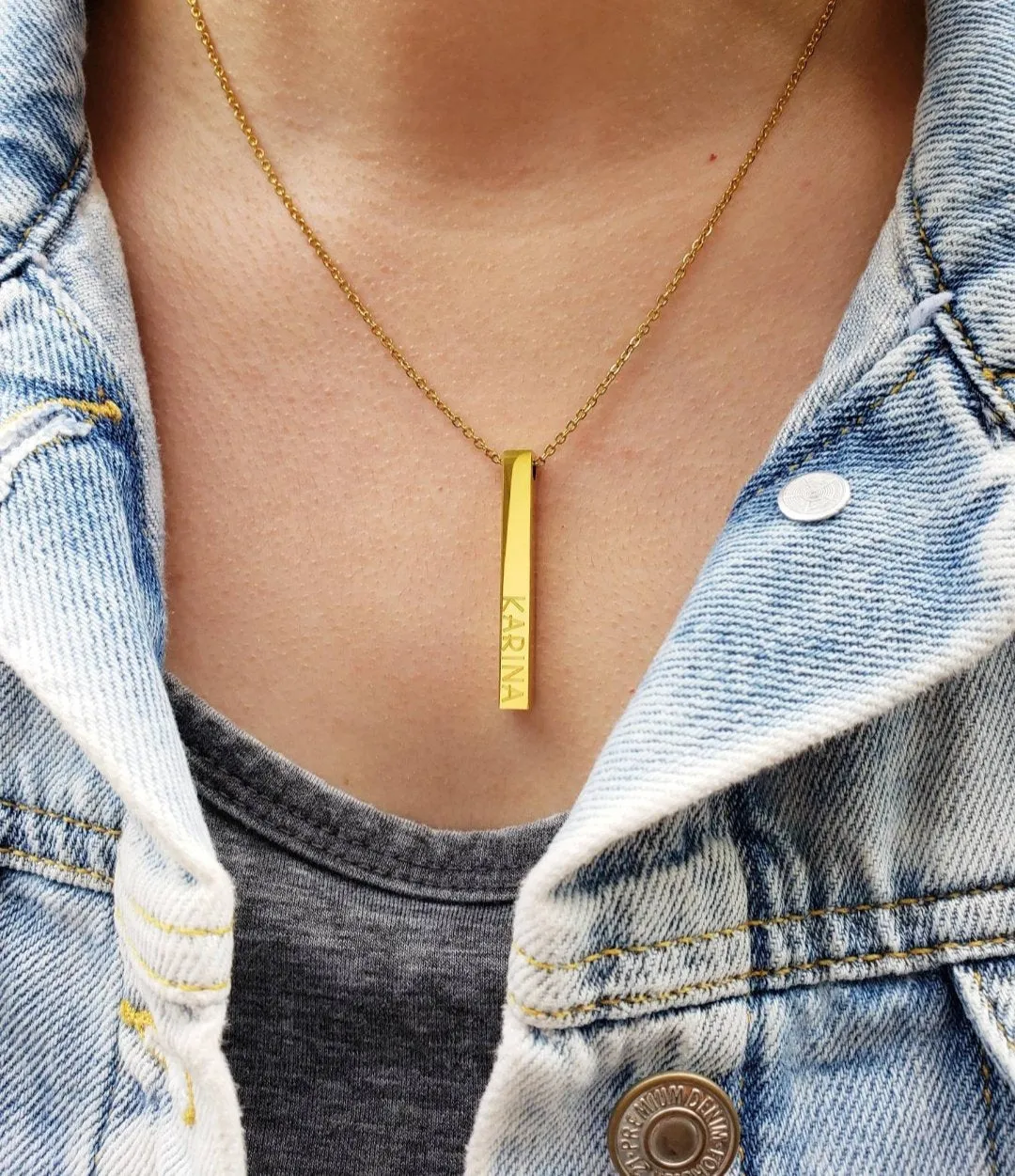Engraved 4 Side Bar Necklace