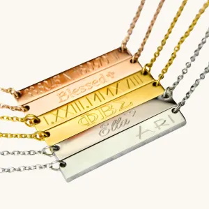 Engraved Horizontal Bar Necklace