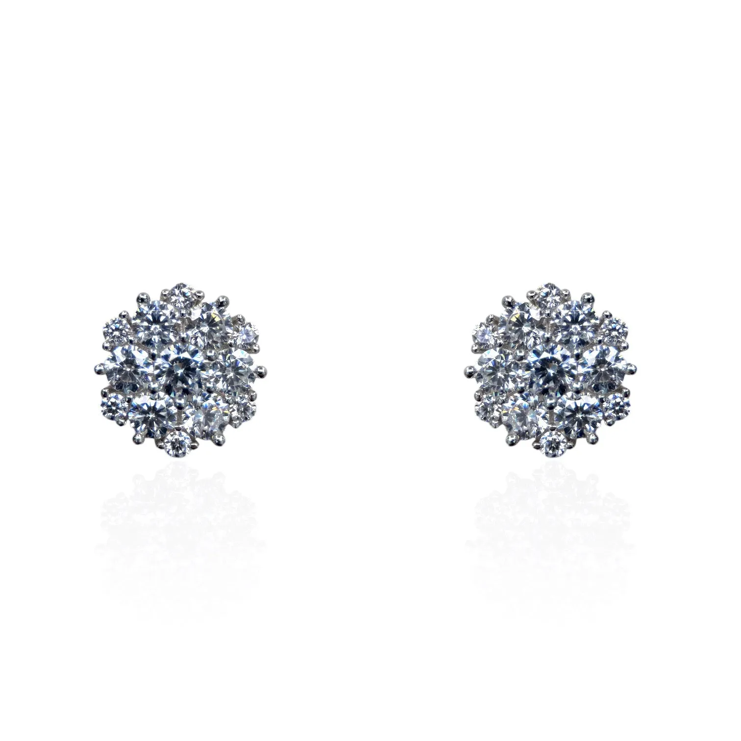 Extra Large CZ Cluster Stud Earring - Gold or Silver