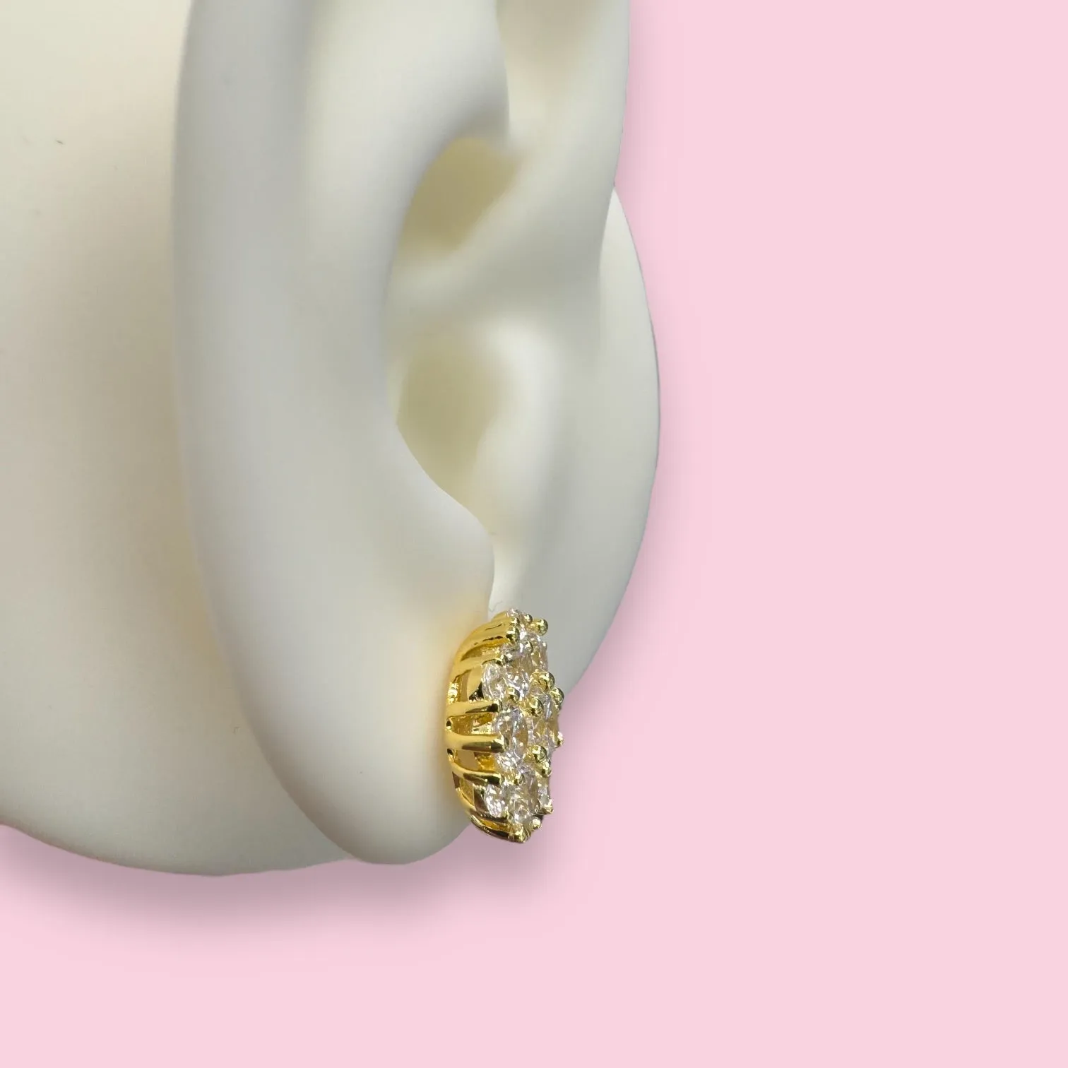 Extra Large CZ Cluster Stud Earring - Gold or Silver