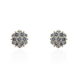 Extra Large CZ Cluster Stud Earring - Gold or Silver