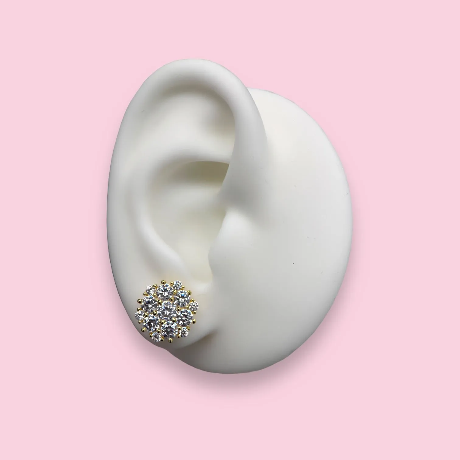 Extra Large CZ Cluster Stud Earring - Gold or Silver
