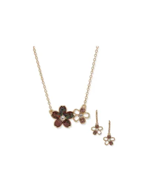 Flower Pendant Necklace Set - Light Amy