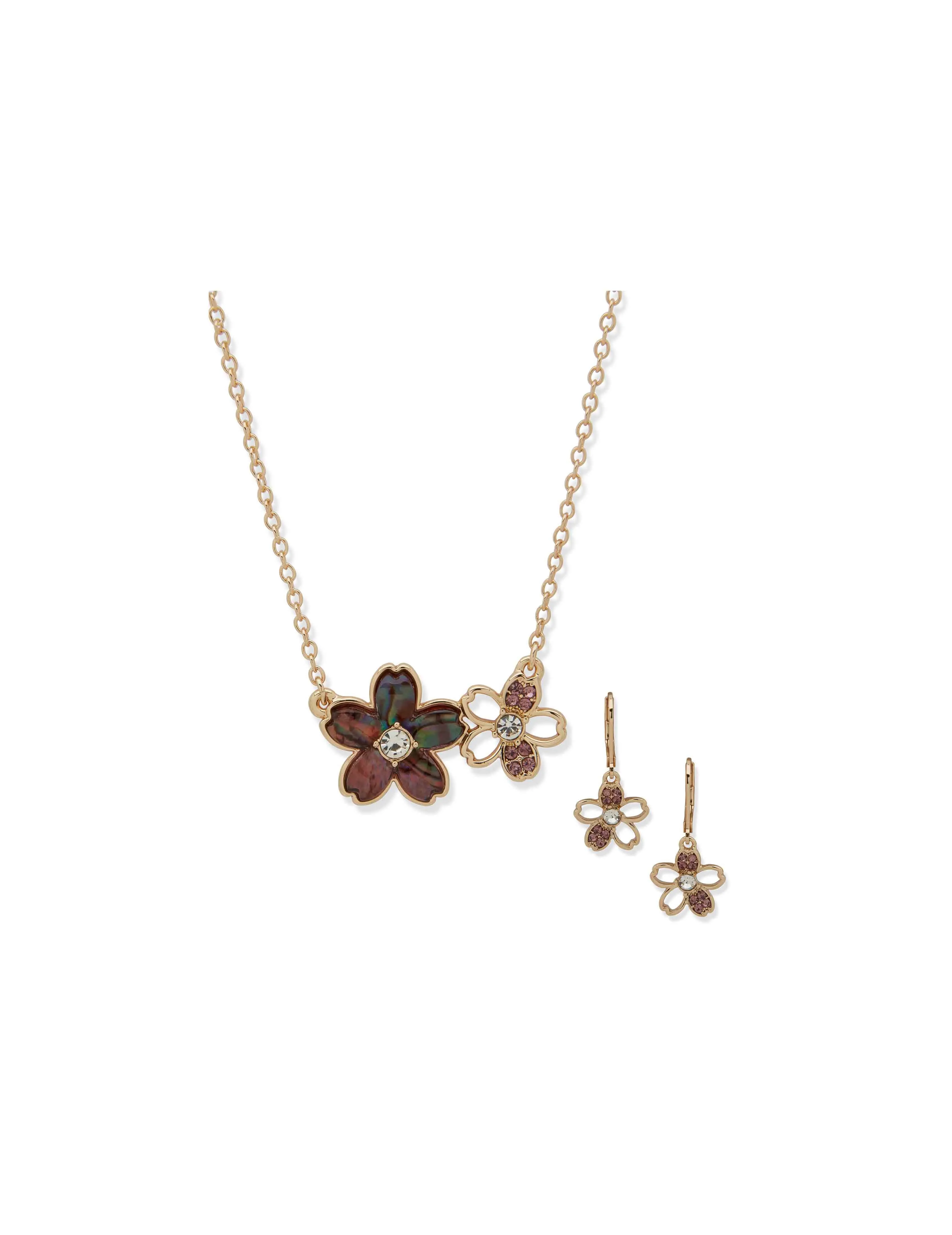 Flower Pendant Necklace Set - Light Amy