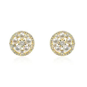 Gold Plated Round Earrings With Pearls And CZ Stones