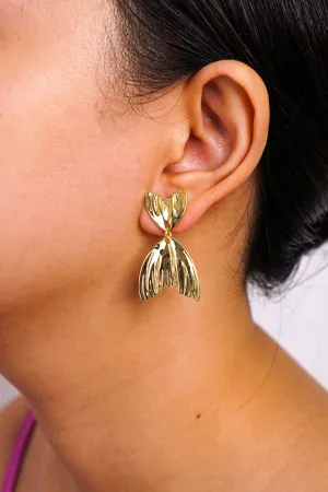 Gold Pleated Fishtail Stud Earrings