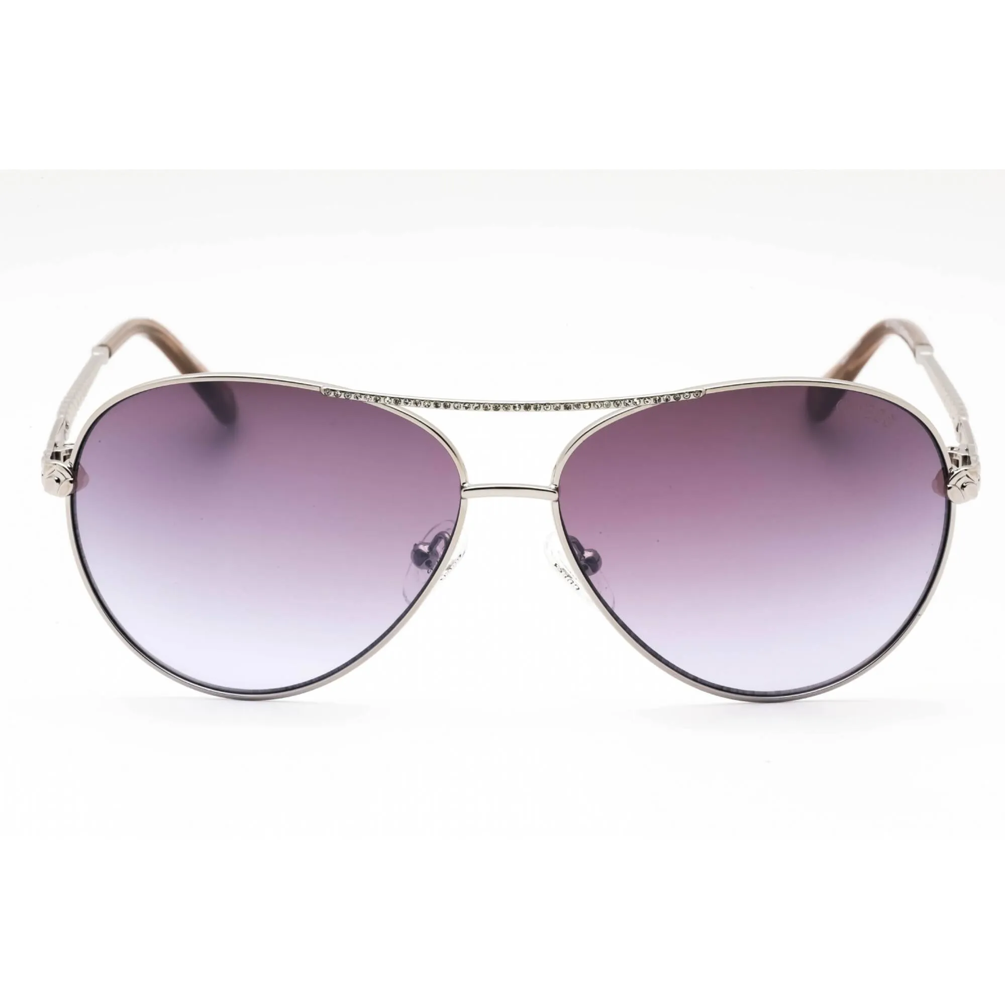 Guess Women's Sunglasses - Shiny Silver With Crystal Stones Metal Frame | GU7470-S 10Z