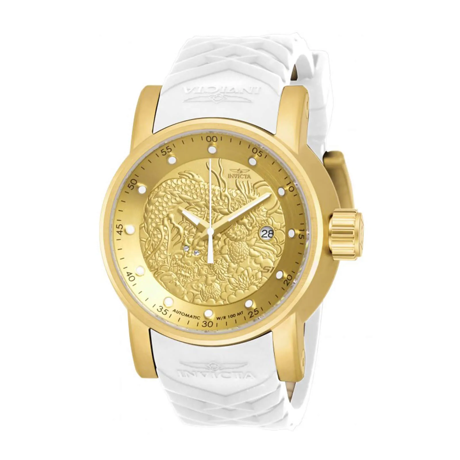 Invicta 19546 Men's S1 Rally Gold Dial Yellow Gold Plated Steel White Silicone Strap Watch