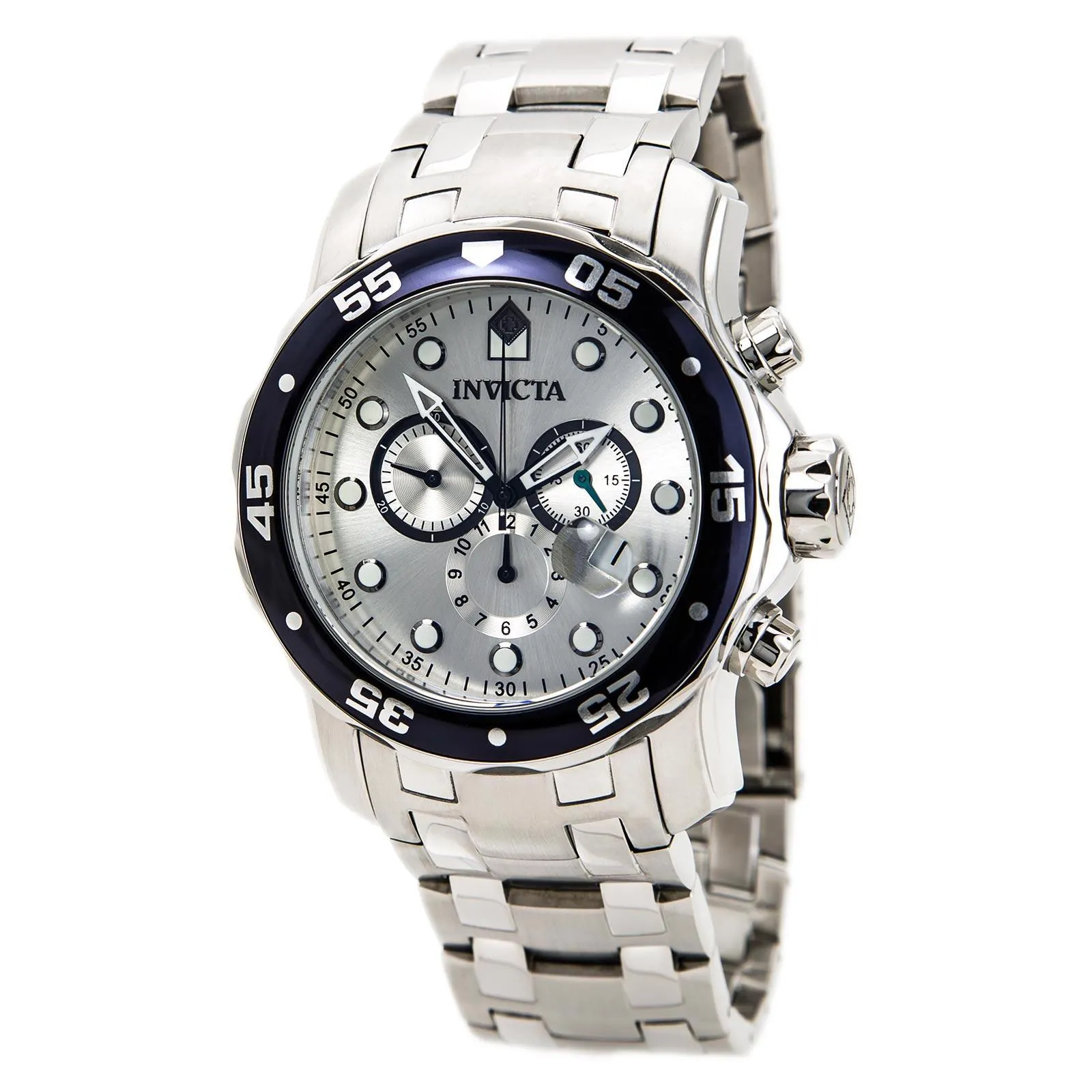 Invicta Men's Stainless Steel Watch - Pro Diver Blue Bezel Silver Dial Dive | 80058