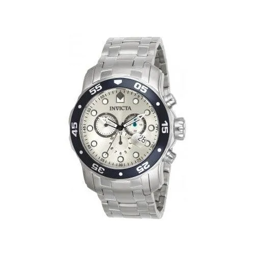 Invicta Men's Stainless Steel Watch - Pro Diver Blue Bezel Silver Dial Dive | 80058