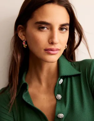 Jewelled Hoop Earrings-Pink Multi