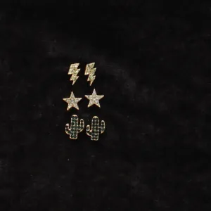 M&F Silver Strike Earrings Cactus Bolt Star Multicolour D460013697