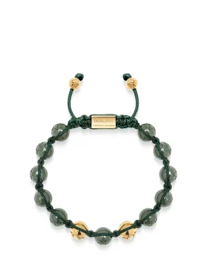 Men's Beaded Bracelet with Glossy Green Ceramic & Gold Beads
