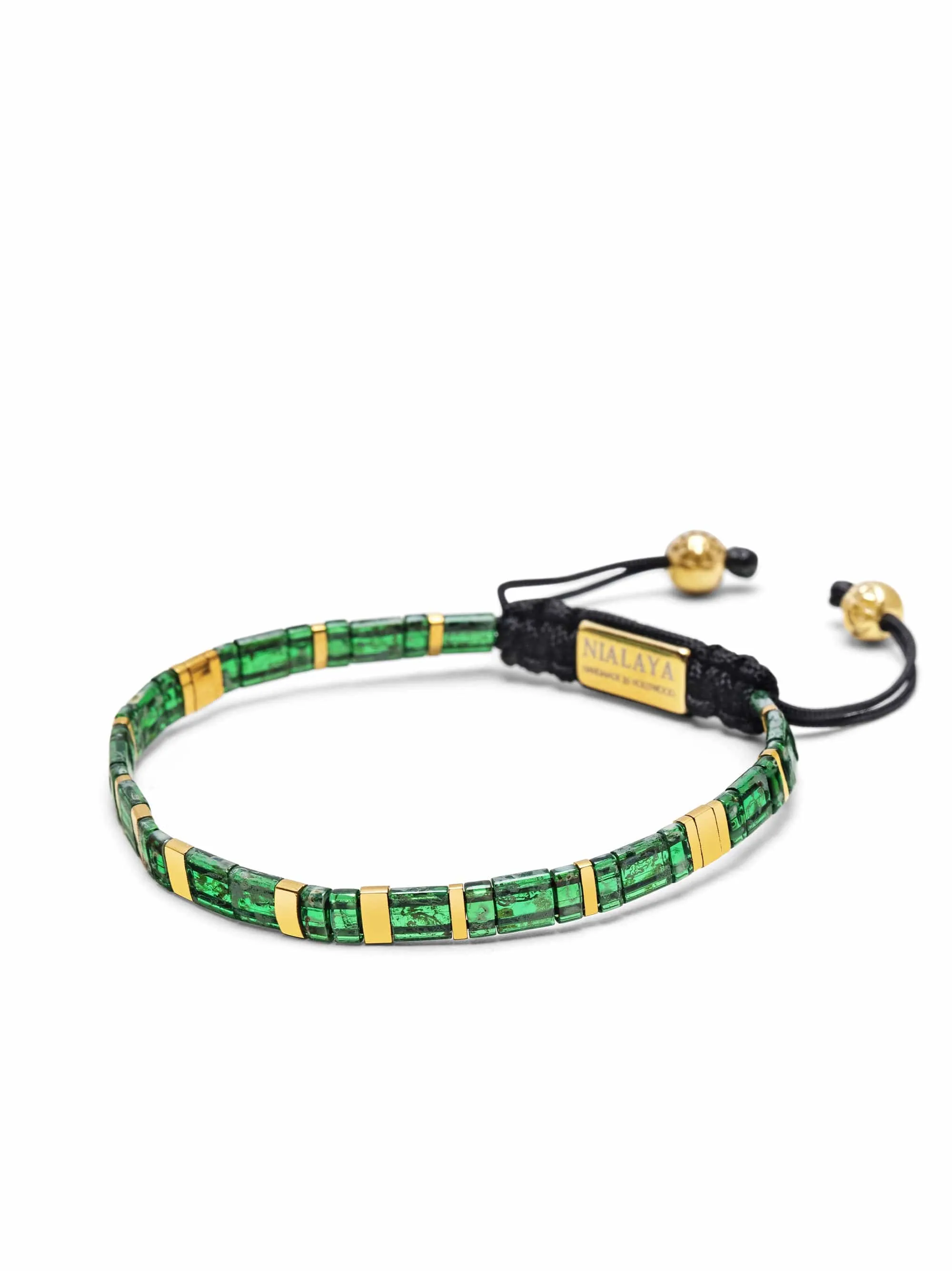 Men's Bracelet with Marbled Green and Gold Miyuki Tila Beads