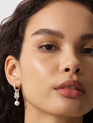 Pearl & Diamante Flower Huggie Hoop Earrings