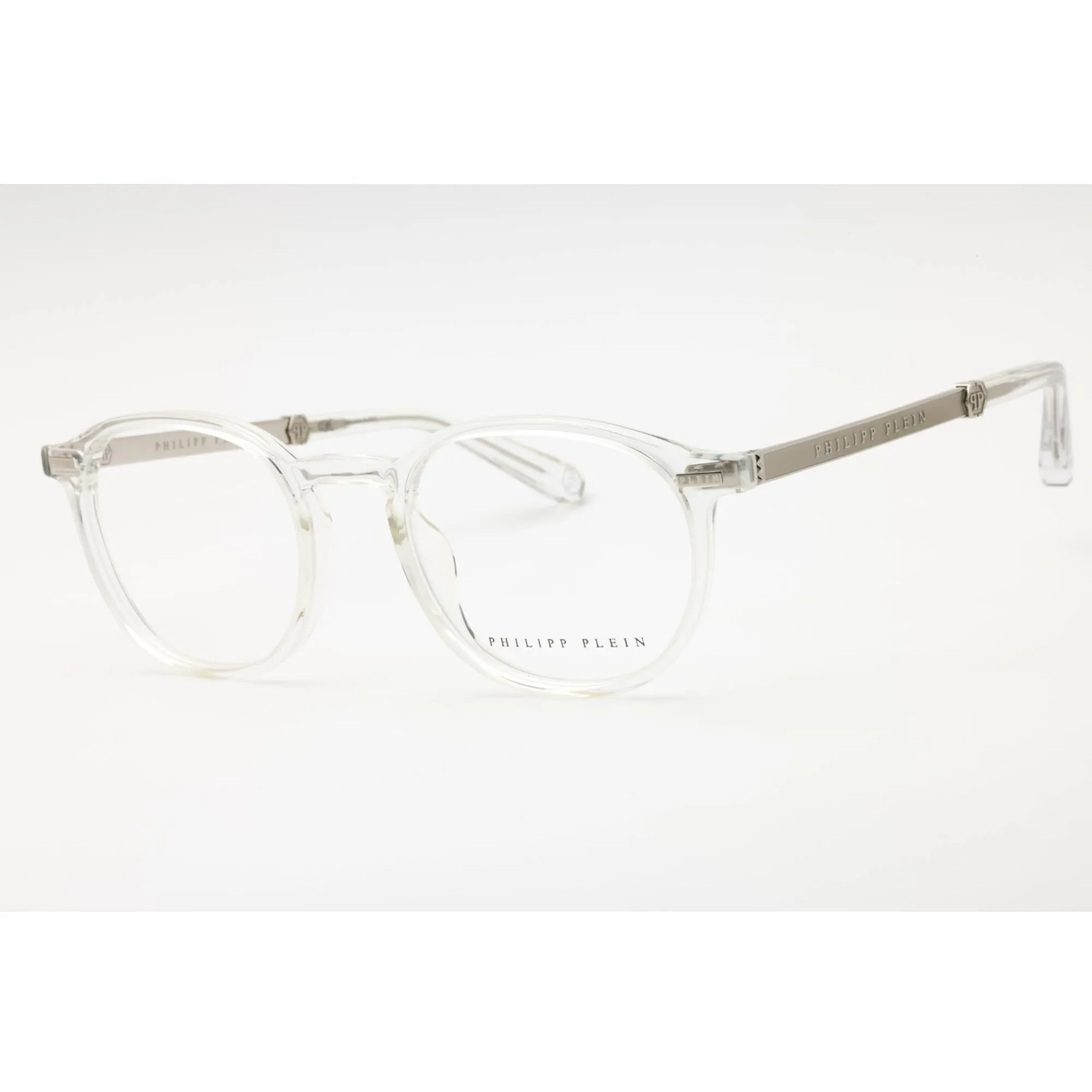Philipp Plein Men's Eyeglasses - Shiny Crystal Acetate Round Full Rim | VPP057M 0880