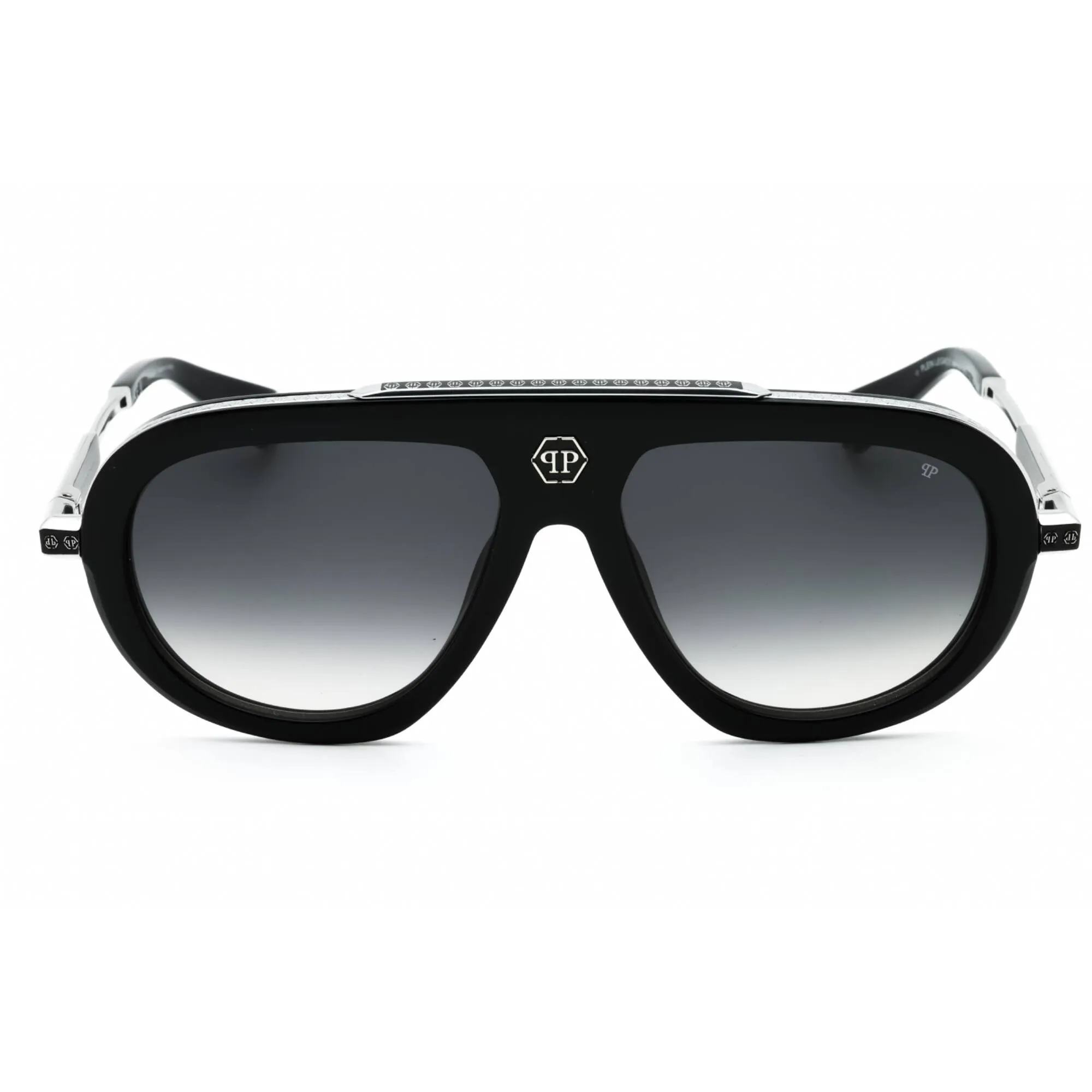 Philipp Plein Men's Sunglasses - Shiny Black/Silver Full Rim Frame | SPP151V 700Y