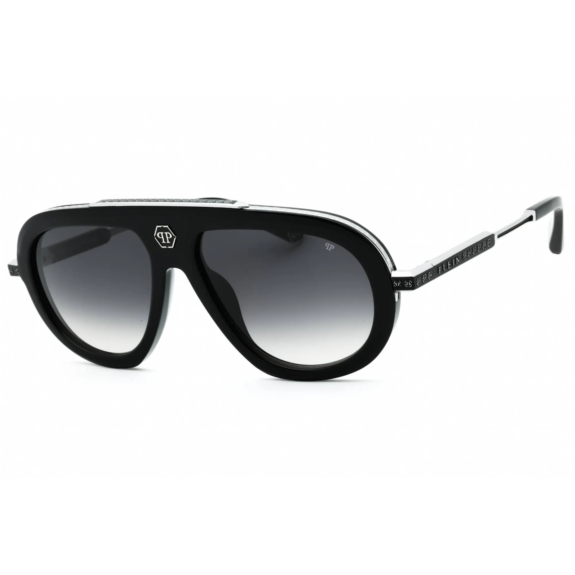 Philipp Plein Men's Sunglasses - Shiny Black/Silver Full Rim Frame | SPP151V 700Y
