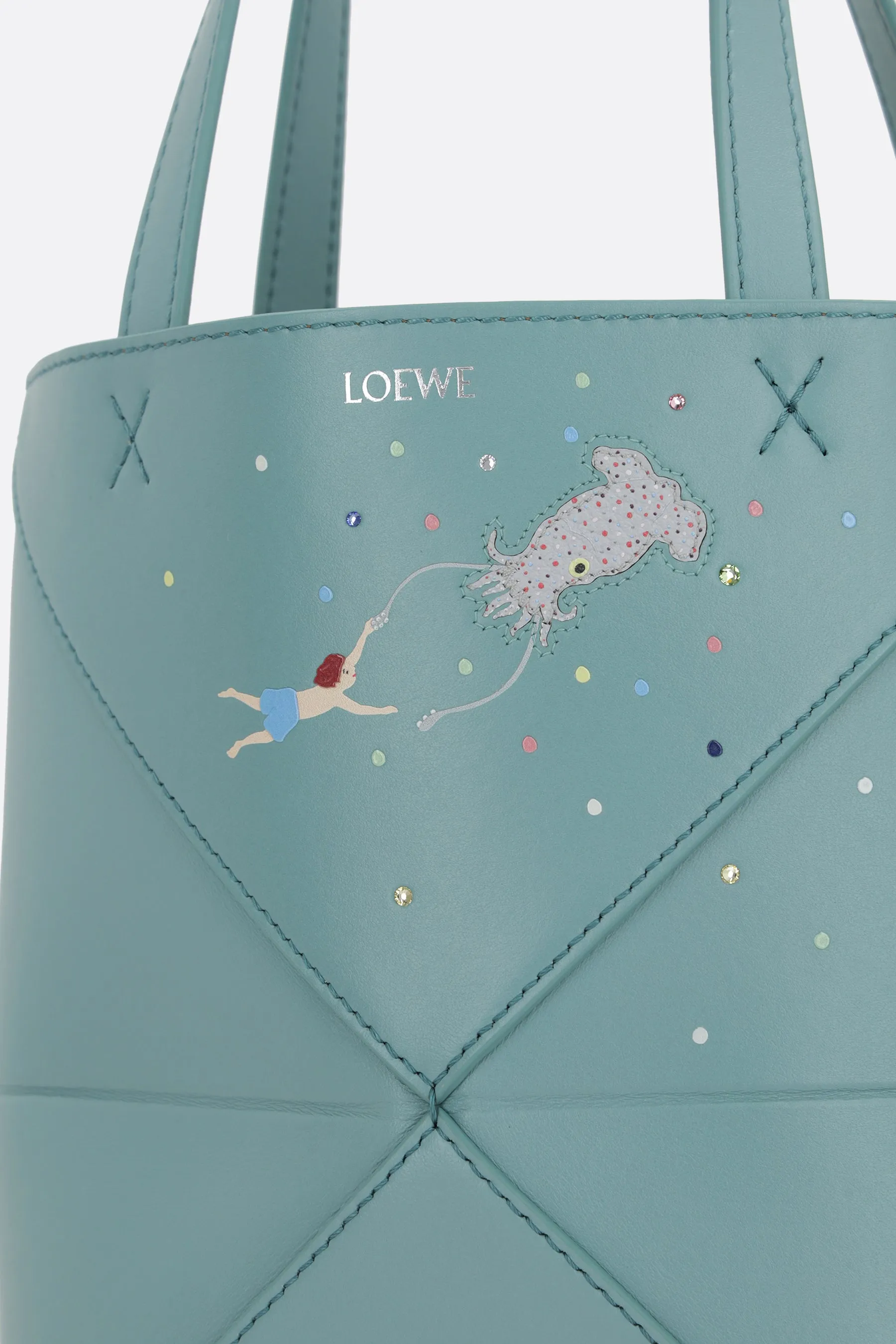 Puzzle Fold mini tote bag in shiny leather