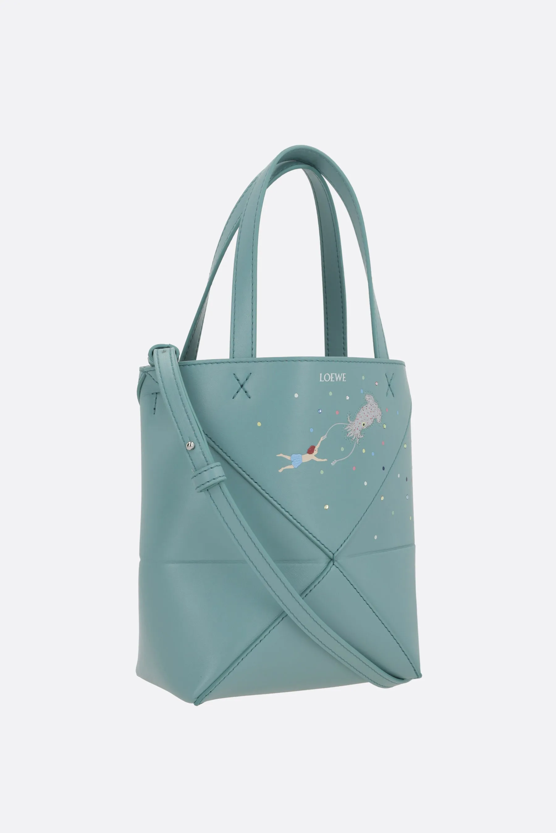 Puzzle Fold mini tote bag in shiny leather
