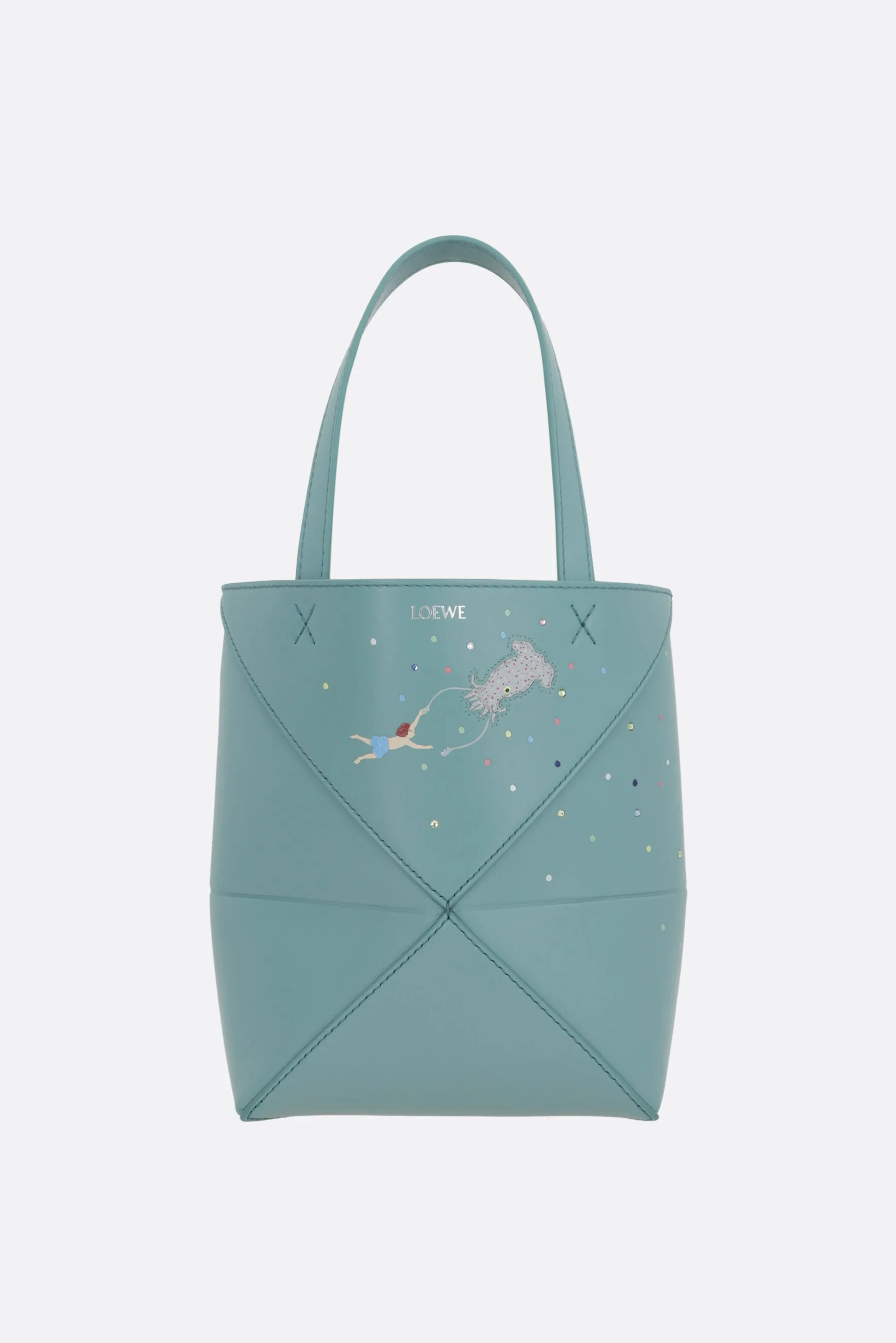 Puzzle Fold mini tote bag in shiny leather