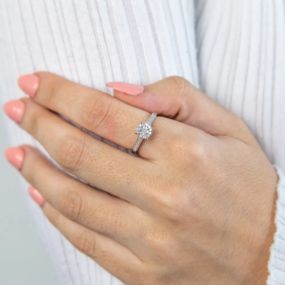 "1 CARAT LOOK" Diamond Ring 0.15 Carat with Brilliant Cut Diamonds in Sterling Silver